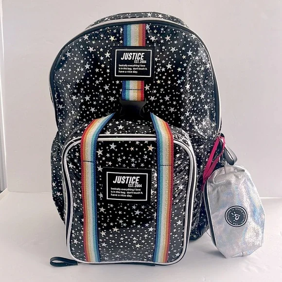 Justice Girls Star Patterned Striped Backpack Set NEW - Picture 8 of 8